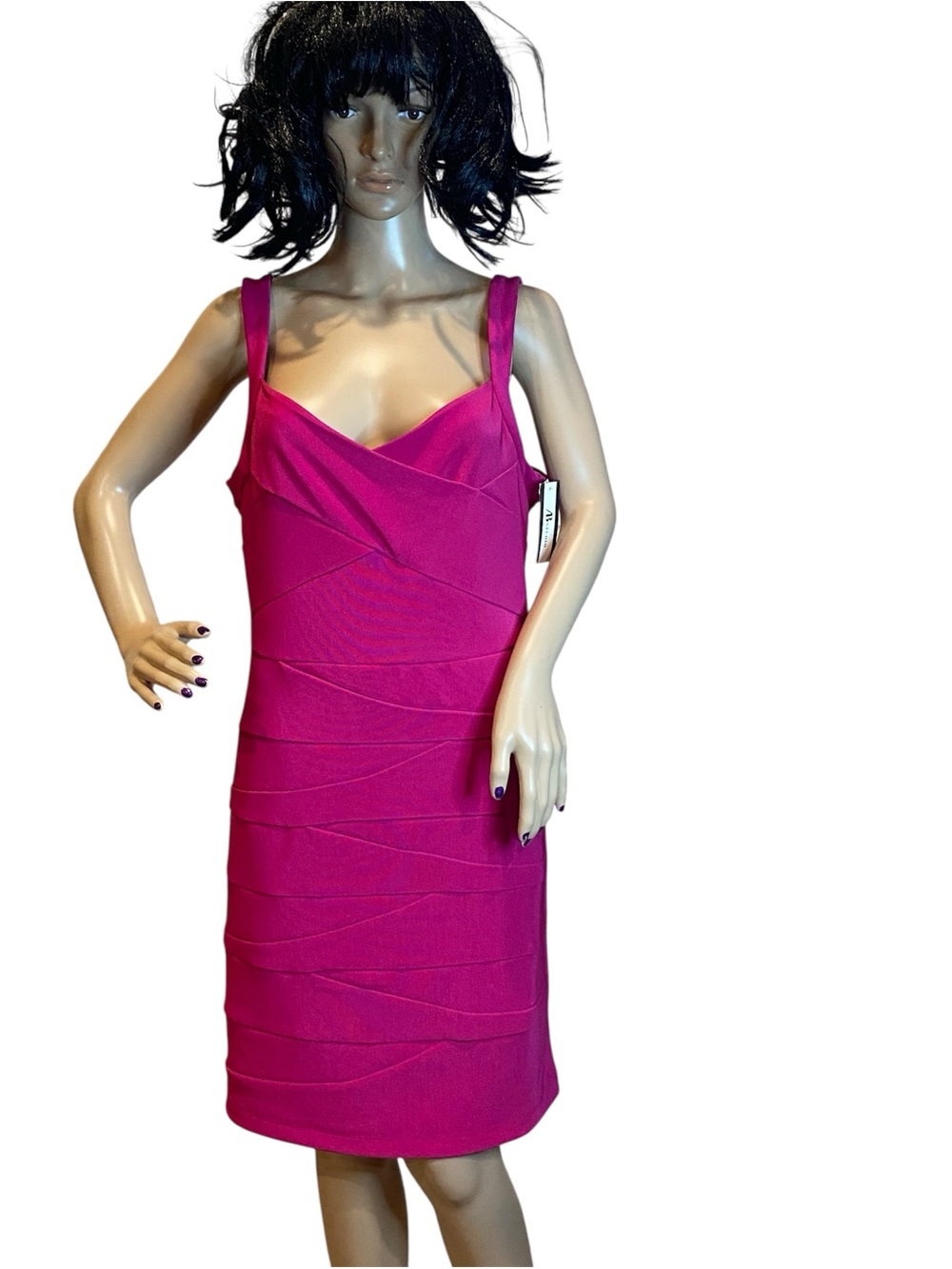 AB Studio Hot Pink Sleeveless Bodycon Bandage Sheath Knee Length Dress Sz 10 NWT